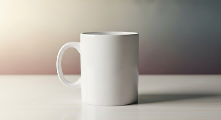 Fototapeta premium Elegant white ceramic mug sits on a bright surface, showcasing minimalistic and clean design with