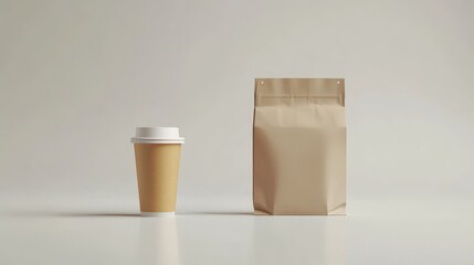 Eco-style Kraft food bag and disposable cup mockup

