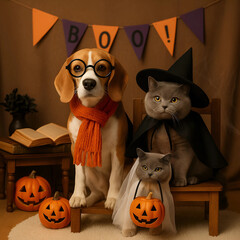  Halloween Pals Beagle and Cat