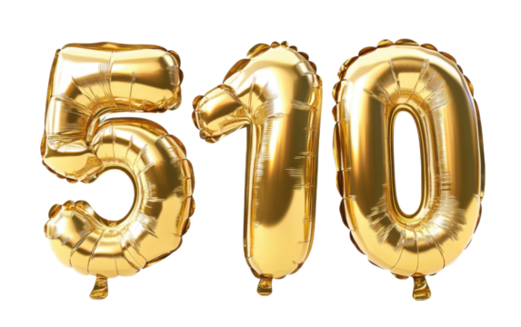 Gold balloon Number fifty balloon on transparent background, png