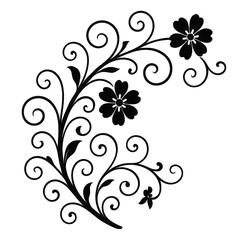 Elegant Black Floral Swirls and Blossoms Decorative Element for Design and Artistic Applications