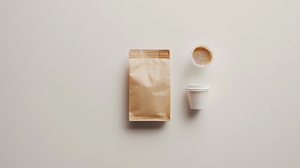  Eco-style Kraft food bag and disposable cup mockup
