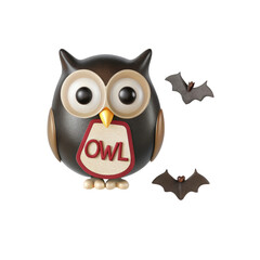 Obraz premium Charming chocolate owl with big eyes and bats, perfect for Halloween sweets on transparent background