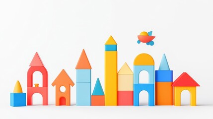 Fototapeta premium Colorful building blocks arranged playfully, ideal for children's creativity and imaginative play.