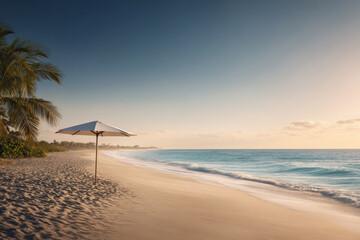 Obraz premium stunning summer landscape along florida coastline featuring solitary beach umbrella gently swaying in warm breeze
