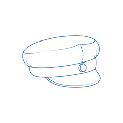 Simple blue line drawing of a classic sailor’s cap. Nautical themed vector perfect for stickers, coloring books, and maritime design projects.