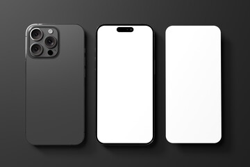 Smartphone mockup with two screens isolated on grey background. Black concept