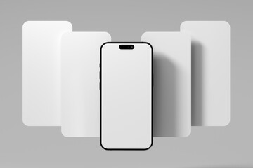 Floating phone mockup with screens isolated on grey background