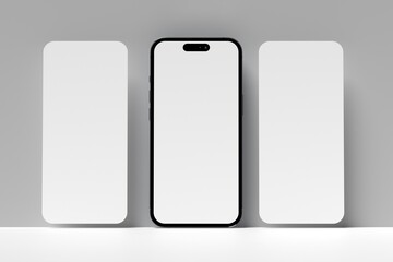 Smartphone mockup with two screens isolated on grey background