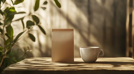  Eco-style Kraft food bag and disposable cup mockup
