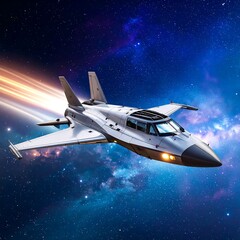 Futuristic spaceship traversing a vibrant nebula, leaving a bright trail