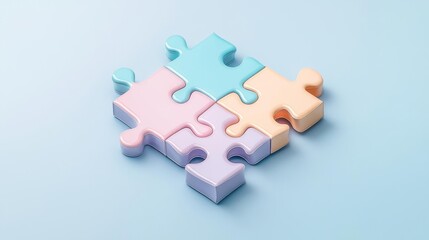 Fototapeta premium A colorful arrangement of pastel puzzle pieces on a soft blue background, symbolizing creativity and problem-solving.