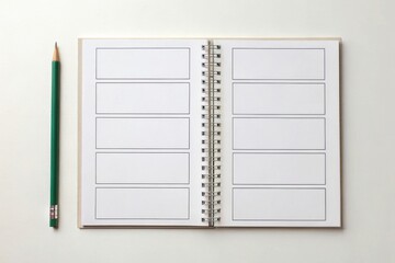 Blank storyboard template with pencil on a white surface