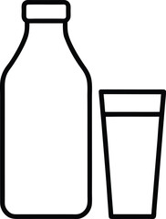 Line art icon of a milk bottle and glass