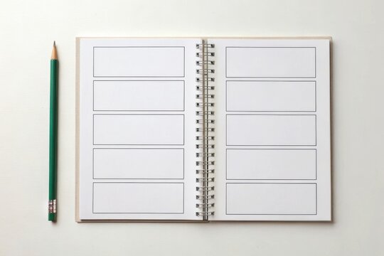 Blank storyboard template with pencil on a white surface - Powered by Adobe