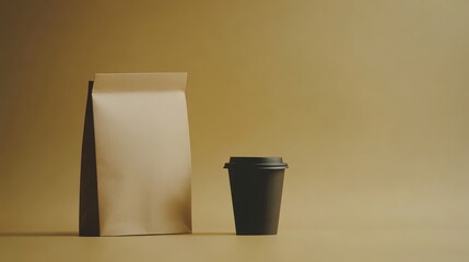 Eco-style Kraft food bag and disposable cup mockup
