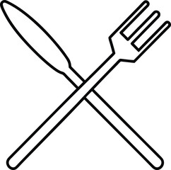 Line art icon of crossed fork and knife for food service