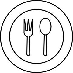 Line art icon of plate fork and knife set