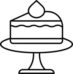 Simple line art cake slice icon on stand