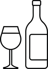 Elegant wine bottle and glass line art icon