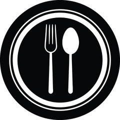 Silhouette icon of plate fork and spoon for dining and restaurants