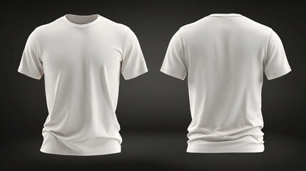 Detailed white t-shirt mock-up template for comprehensive design exploration. A thorough 3d t-shirt mock-up for exhaustive creativity. Full front and back view 3d t shirt template