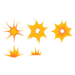 A collection of cartoon explosions, comic fire bursts, and flash icons.
