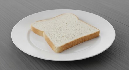 Simple Slice: White Bread on White Plate, Gray Wood Table
