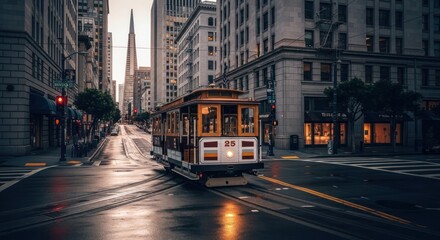 Urban street scene, San Francisco cable car