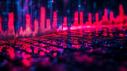 Abstract graphic design featuring vibrant red and blue tones.