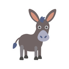Obraz premium Cute cartoon donkey standing with friendly expression on white background
