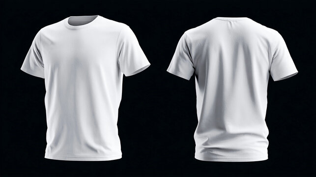 Model white t-shirt mock-up template, the standard for all others. A quintessential 3d t-shirt mock-up for definitive branding. Archetypal front and back view 3d t shirt template