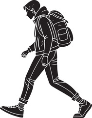 Hiker with backpack walking person silhouette