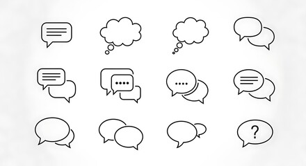 Collection of Minimalist Speech Bubbles and Thought Clouds on White Background