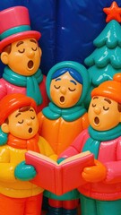 Obraz premium Colorful winter carolers singing joyfully.