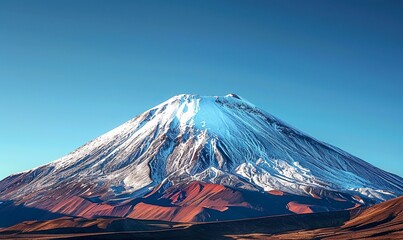 Snow Covered Red Mountain Peak Under a Blue Sky