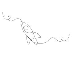 Fototapeta premium Rocket icon continuous one line drawing of outline vector illustration 