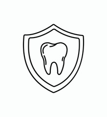  clean, simple line art icon of a shield with a tooth inside for preventative care.