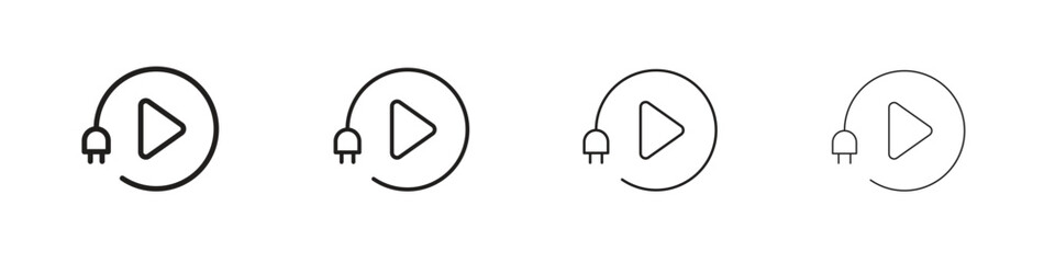 Plug and play icons in black simple line elements.