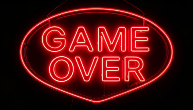 Red Neon Game Over Sign Dark Background Retro Gaming.