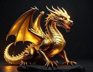 Fototapeta premium Majestic Golden Dragon Figurine Fantasy Creature Mythical Beast.