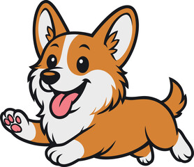 Cute Cartoon Corgi Dog Running Isolated on White Background