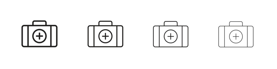 Medical aid kit icons in black simple line elements.