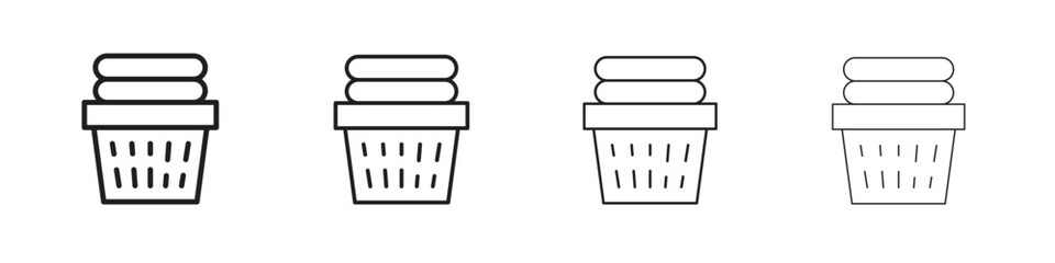 Laundry basket icons in black simple line elements.