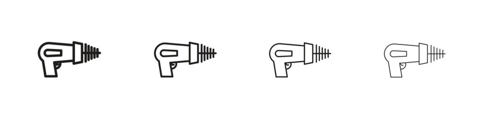 Laser gun icons in black simple line elements.