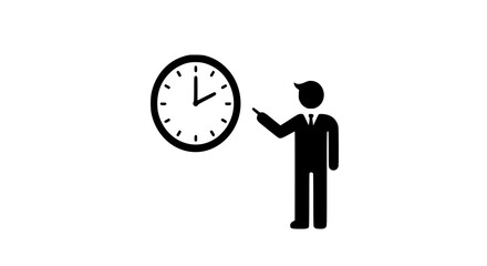 A person points at a clock black and white icon