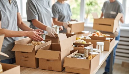 Volunteers Packing Food Donations for Charity.