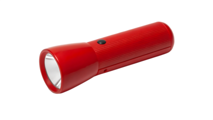 Red flashlight with button isolated on a transparent background black button beam