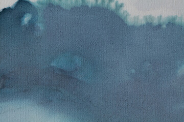 Watercolor artwork with serene blue hues, green touches, and soft textures