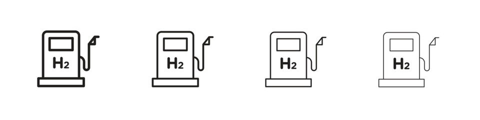 hydrogen fuel pump icons in black simple line elements.